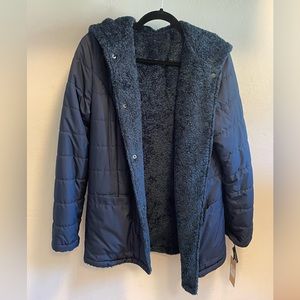 Navy Blue Reversible Teddy Bear Halogen Jacket Size XS